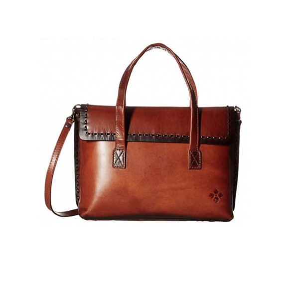 Patricia Nash Satchel Cognac Burnished Smooth Italian Leather Purse Shoulder Bag - Picture 4 of 16